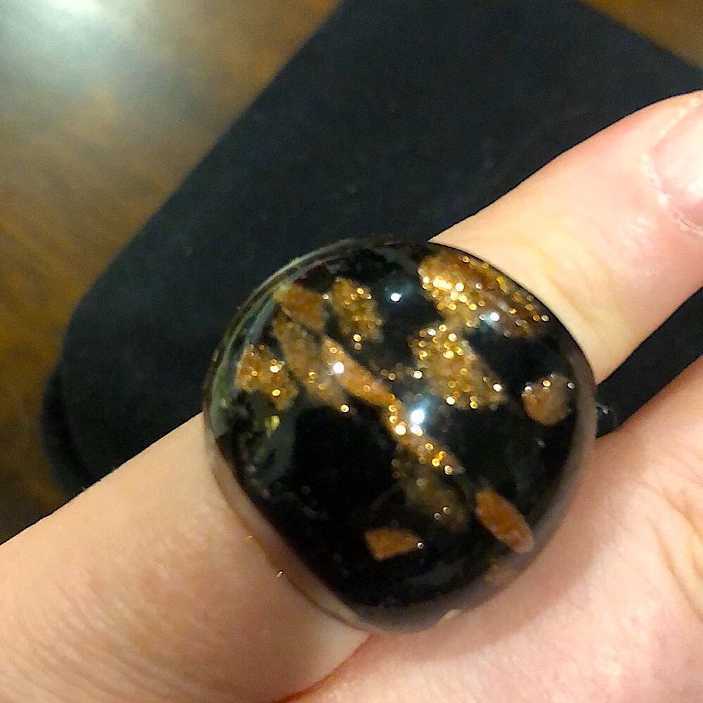 Women’s Black Copper Hand Blown Glass Rings Size 7